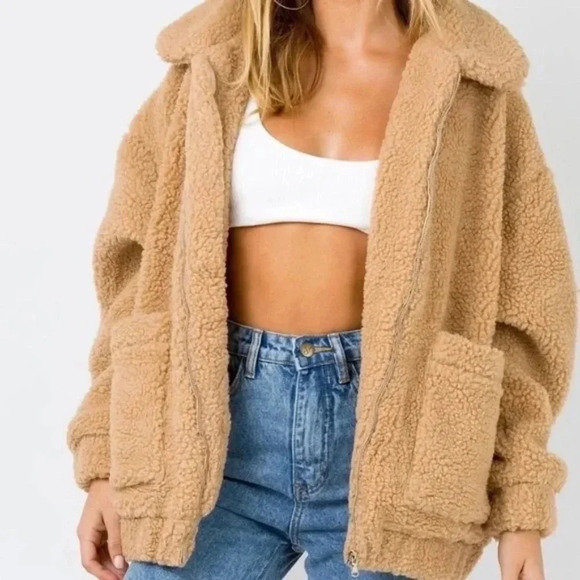 PRINCESS POLLY Brown Oversized Teddy Coat - Picture 2 of 7